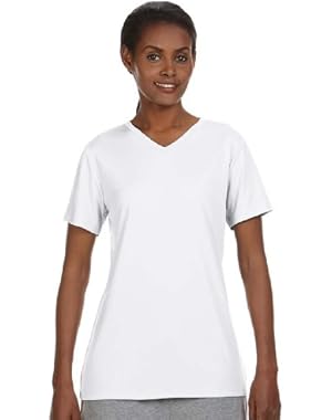 Hanes Womens Cool DRI V-Neck T-Shirt (483V)- White, 2XL