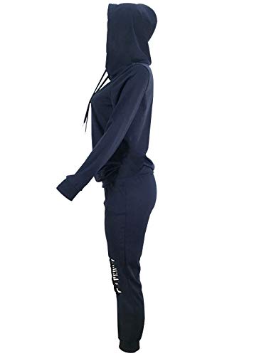Women Casual Ripped Hole Pullover Hoodie Sweatpants 2 Piece Sport Jumpsuits Outfits Set (Navy, XXXL) - Thumbnail 3