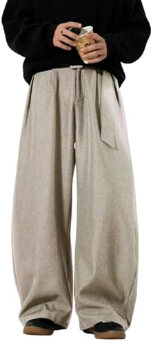 BEAUDRM Men's Baggy Pants Pleated Wide Leg Dress Pants Zipper Fly