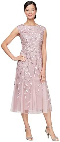 alex evenings sequined lace sheath dress Alex Evenings Long Sleeveless Lace Dress with Cascade Ruffle Front Slit Detail Wine / 8