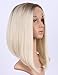 Chantiche Hot Sale Natural Looking Platinum Blonde Short Bob Hair Lace Wigs Fashion Brown Roots #T2/60 Synthetic Lace Front Wig for White Women 14 inches