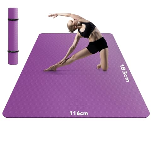 HAPBEAR Yogamatte XXL- Extra Groß Breit Yoga Matte, TPE Sportmatte Fitnessmatte Rutschfest 183cm x122cmx6mm Dicke,Ultra Haltbar, Gymnastikmatte für Pi