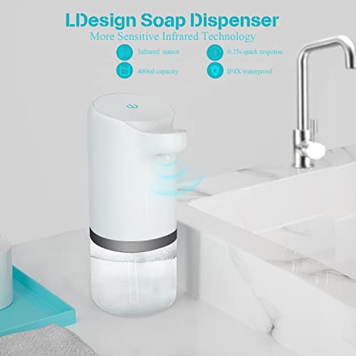 LDesign Soap Dispenser Automatic Touchless Soap Dispenser USB Rechargeable 14oz/400ml Hands Free Foaming Soap Dispenser for Bathroom Kitchen