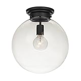 Globe Electric 65954 Portland Light Semi-Flush Mount, Black with Clear Glass Shade, 13.42