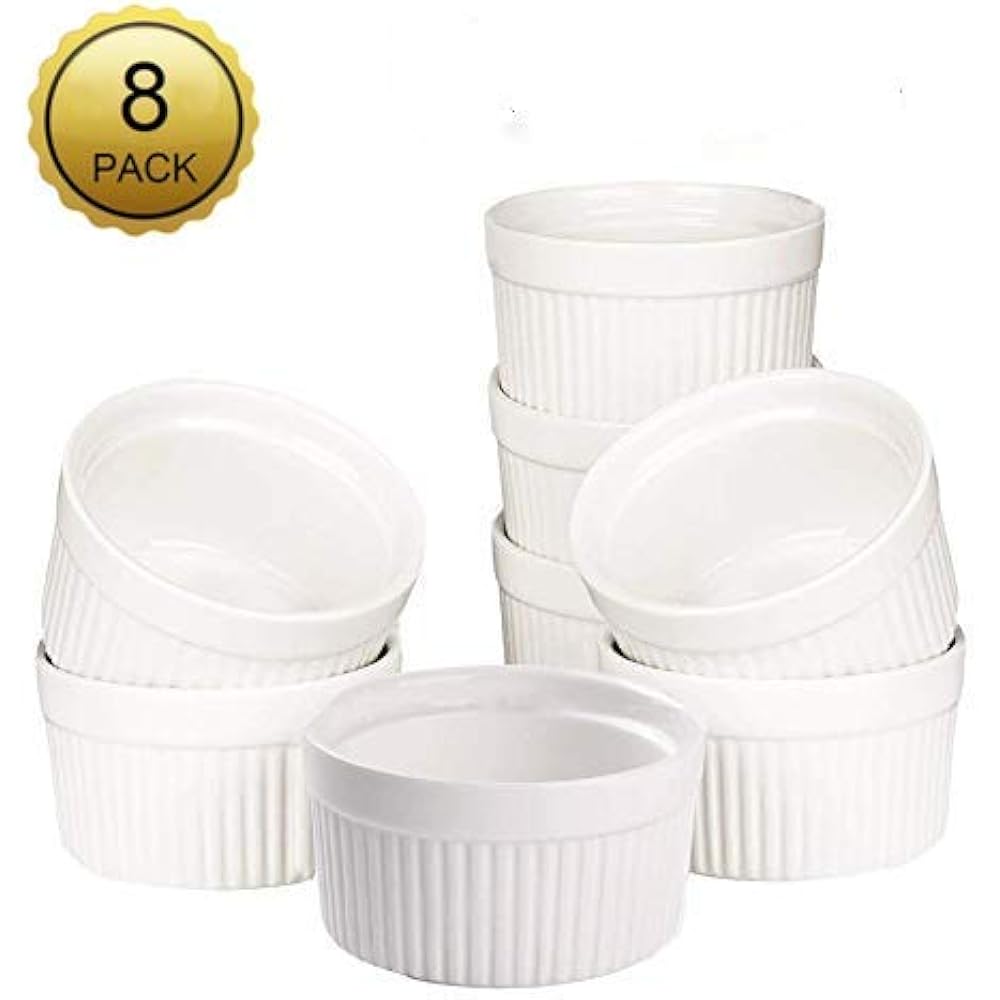 Set Ramekins 8 PCS 6 Oz Round Porcelain Oven Safe Dessert Souffle