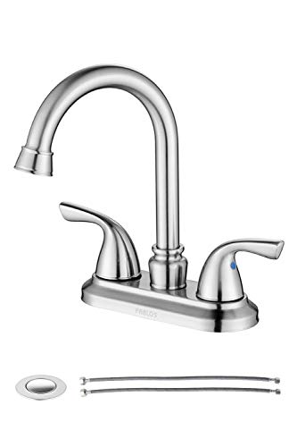 PARLOS Two-Handle Bathroom Sink Faucet with Drain Assembly and Supply Hose Lead-free cUPC Mixer Double Handle Tap Laundry Utility Faucet Brushed Nickel, 13591