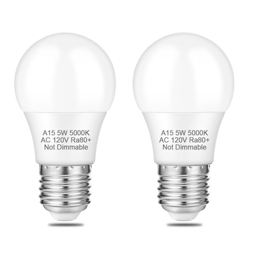Photo 1 of NETEHA 2 Pack A15 5W 120V E26 Base LED Refrigerator Light Bulb, Non-Dimmable 50W Equivalent 5000K Daylight White LED Appliance Light Bulb for Ceiling Fan and Lighting Fixtures