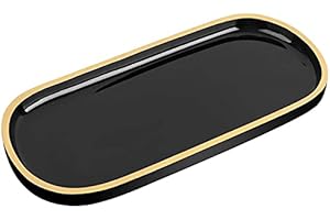 Emibele Jewelry Organizer Oval Resin Tray, Bathroom Kitchen Dresser Vanity Tray Jewelry Dish Ring Holder Cosmetic Organizer for Candle Perfume Soap Shampoo Home Decor - Black & Gold