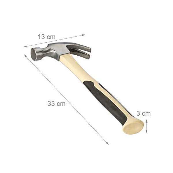 Relaxdays Zimmermannshammer, amerikanischer Klauenhammer, ergonomisch, Fiberglasstiel, Stahlkopf, 33 cm, beige/silber – Bild 5