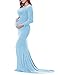 Saslax Maternity Elegant Fitted Maternity Gown Long Sleeve Slim Fit Maxi Photography Dress Blue S