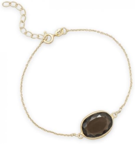 MMA Silver - 7 inch+1 inch 14 Karat Gold Plated Smoky Quartz Bracelet