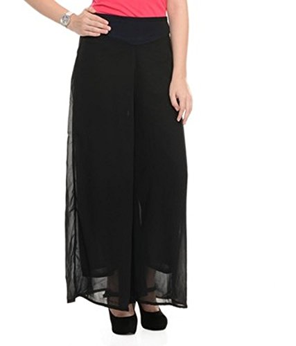 buynewtrend black white georgette palazzo pack of 2