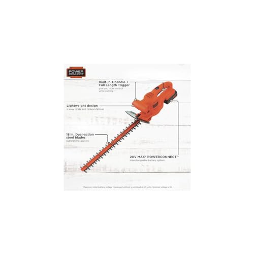 BLACK+DECKER 20V MAX Hedge Trimmer Cordless, 18 inch Blade, (1) Battery and photo 11