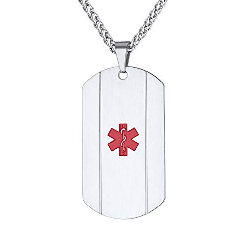 Supcare Tag Necklace Pendant Personalized Free Engraving Medical Alert ID Jewelry Stainless Steel for Women/Men/Children, Custom Engraved Medical Emergency Identification Dog Tag Necklace Jewelry