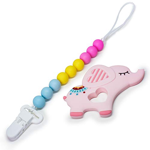 Pacifier Clip Dancing elephant Teether with Silicone Teething Beads for Boys and Girls