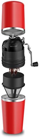 Portable Coffee Maker Grinder, Brewer, and Drink Cup All in One For Those On the Go, Travel, and Camping (Red)