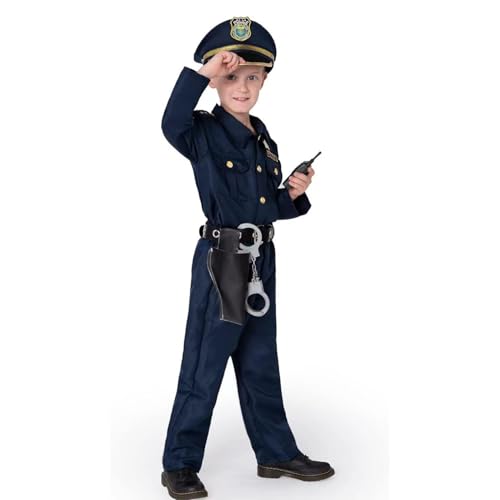 AM ANNA 11PCS Police Costume for Kids, Police Officer Costume for Kids,Kid Cop Costume Role Kit,Kid Police Officer Costume Set with Accessories, Halloween Role Play Uniform