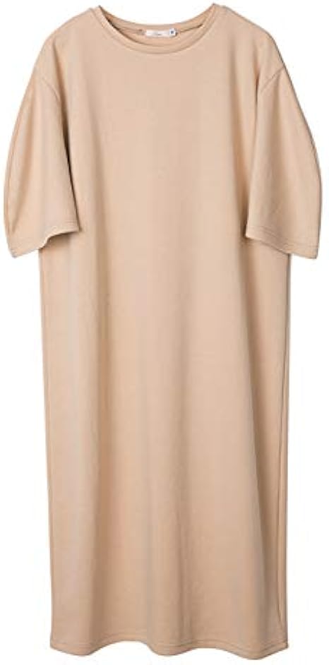 Amazon Co Jp Women S One Piece Design Sleeve Cotton Blend Cut Material Deformation Sleeve Long Length Crew Neck Simple Sweatshirt Dress Br Biege Clothing Accessories