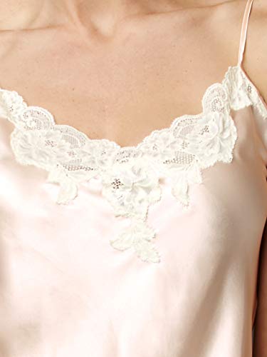 Julianna Rae Women's 100% Silk Camisole Top, Lace Trim, Flattering Fit, Le Tresor Collection, Petal, XS