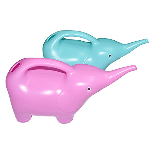 Megawodar Elephant Watering Cans (Combo Set of 2); Kids' Novelty Animal Watering Cans in Blue & Pink