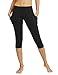 BALEAF Women's Yoga Pants Workout Capris Leggings Pockets Mid Waist Crop Athletic Running Tights Black S