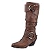Women’s Slouchy Boots | Ladies Fashion Mid-Calf Buckle Strap Round Toe Riding Boot | Pull On Chunky Heels Country Western Cowboy Bootiesthumb 1