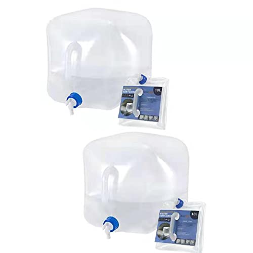 RISEPRO Collapsible Water Container with Spigot, 10L BPA Free Water Storage Jug Water Canteen for Outdoor Camping Hiking & Emergency Survival Kit, Foldable Portable (2.6 Gal, 2-pk)