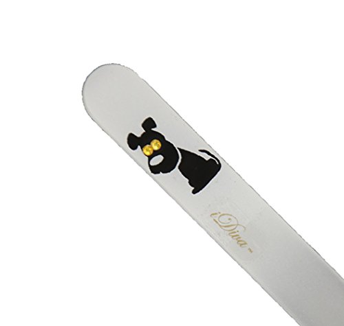 iDiva Purr...fect Puppy, Czech Made, Etched Glass Nail File (5.5 inch Size) (Choice of Colors) (black puppy amber eyes)
