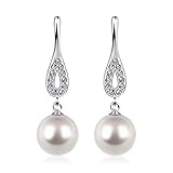 D.Perlla Sterling Silver Pearl Earrings with Crystal Dangle Women Earrings Bridal Ear Studs Betrothal Gifts.