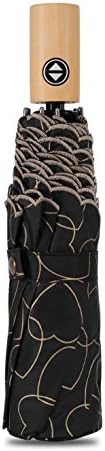 Shanduo Umbrella automatic windproof Waterproof foldable Love-heart Patterned Auto Open UV Protection Unbreakable (Black)