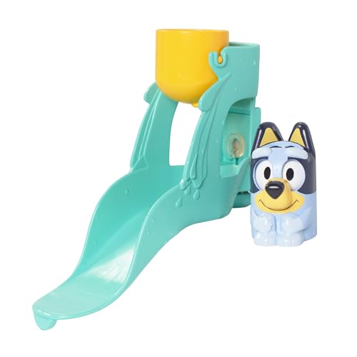 TOMY Toomies Bluey’s Water Slide - Includes Water Slide with Suction Cup, Clip On Bucket and Bluey Figure - Interactive Toddler Bath Toys - Ages 18 Months and Up