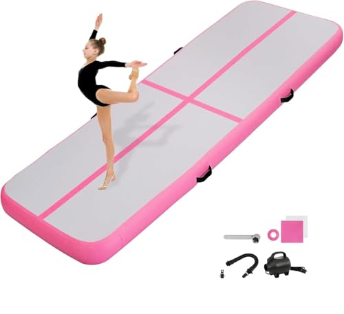 KIKILIVE 20CM Hoch Gymnastikmatte Tumbling Matte, 3M Aufblasbar Gymnastik Track Matte Air Turnmatte mit Luftpumpe Aufblasbare Sportmatte für Fitness/O