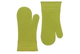 Rachael Ray Gourmet Silicone Kitchen Oven Mitt/Glove with Quilted Cotton Liner Insulated Pocket, Heat Resistant up to 500 Degrees, Made with Non-Slip, Textured Design, 14” long, Lime Green 2pk