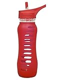 EcoVessel Surf Glass Water Bottle with Protective Silicone Sleeve and Flip Straw Top, 22 Ounces, Raspberry Pink