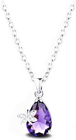 UUONLY Women's 925 Sterling Silver Purple Crystal with Butterfly Pendant Necklace