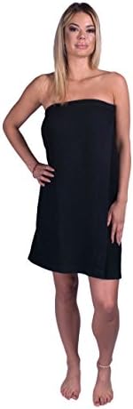 Ephesus Women's Bath, Shower, Beach, Pool &amp; Spa Waffle Body Wrap Towel- Organic, 100% Turkish Cotton, Absorbent, Adjustable Velcro - Black