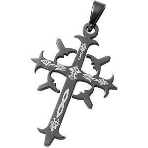 Black Stainless Steel IP Gothic Cross Pendant. 