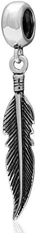 Charmstar Feather Dangle Charm Authentic Sterling Silver Pendant Bead Fits DIY European Bracelet