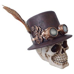 Steampunk Feathered Top Hat Skull with Steampunk Goggles Collectible Figurine Skull Decor Steampunk Feathered Top Hat Skull with Steampunk Goggles Collectible Figurine Skull Decor