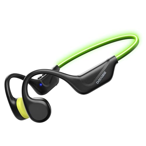 DOOGEEEco BoneBeatRunRay Auriculares Conduccion Auriculares Deportivos Inalámbricos Open-Ear con Luz LED Seguridad Auriculares Impermeables IP66 10h Autonomía Carga Rápida para Correr Gimnasio-Negro