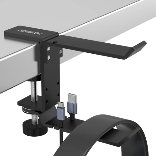 aceyoon Multi-Function Headphone Stand, Headset Holder Aluminum & Silicone Headset Stand Adjustable Headphone Hanger Hook Under Desk Mount Compatible for Xbox Headset Gaming (360 Degree Rotation)