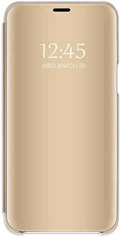 Compatible with Huawei P30 Pro Holder with Luxury Smart Mirror Clear View Slim Stand 360 Degree Anti-Shock PC (Hard Shell) Huawei P30 Pro Translucent Protection case. (Gold)
