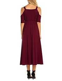 Showyoo - Vestido largo para mujer con correa de hombro frío, cintura Empire