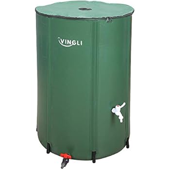 VINGLI 100 Gallon Collapsible Rain Barrel, Portable Water Storage Tank, Rainwater Collection System Downspout, Water Catcher Container with Filter Spigot Overflow Kit