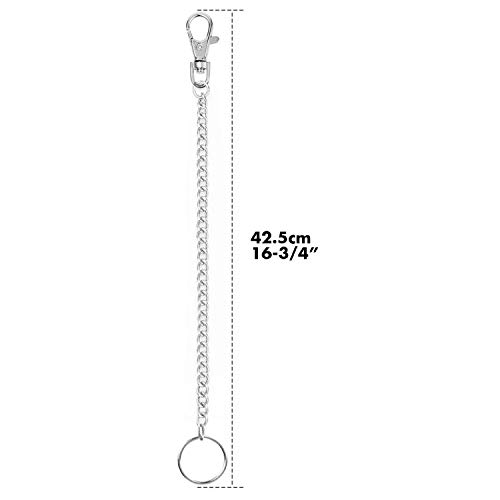 16" Silver Nickel Plated Pocket Chain Wallet Chain String with Lobster Claw Clasp Trigger Snap Handle for Belt Loop, Purse Handbag Strap, Keys, Wallet, and Traveling - Thumbnail 2