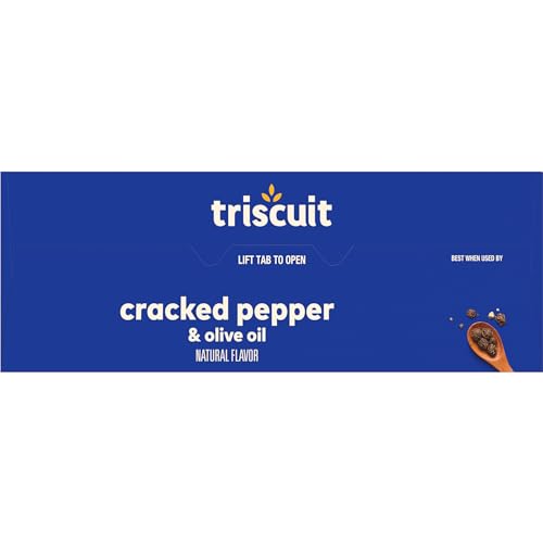 TRISCUIT CRACKED PEPPER & OLIVE OIL WHOLE GRAIN WHEAT CRACKERS, LUNCH SNACKS, SNACK CRACKERS, FAMILY SIZE, 12.5 OZ