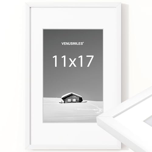 Venusmiles 11x17 inch Picture Frame, 11x17 Photo Frames with Removable Mat - High Definition Plexiglass - Vertical and Horizontal Display - Wall Hanging Frame - White, 1 Pack