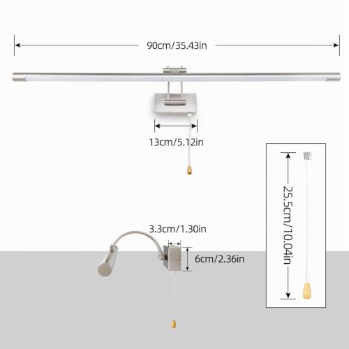 TYhogar LED Bathroom Mirror Lamp Nickel 90 cm 16 W 1820LM, Wall Sconce with Swivel Arm and Switch, Lighting for Cabinet and Vanity