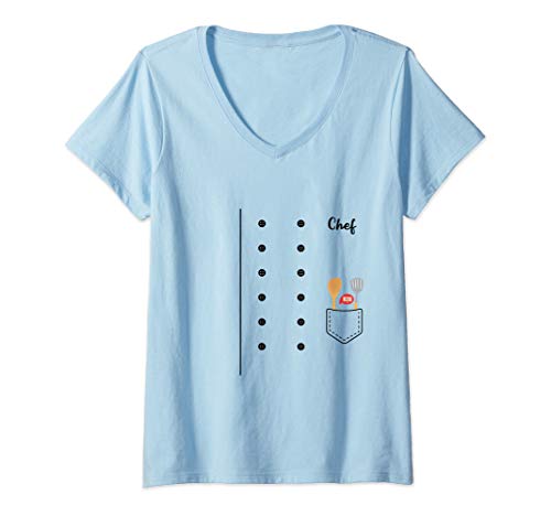 Womens Chef Cook Halloween Costume Cooking Utensils V-Neck T-Shirt