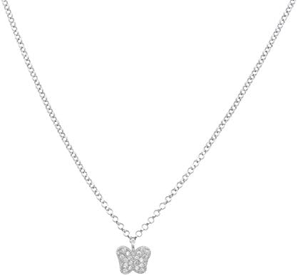 Girls Sterling Silver 925 Cubic Zirconia Pave Small Butterfly Pendant Necklace 15" Italy Children's